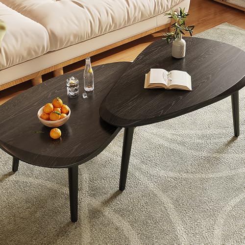 Moderner Couchtisch aus Massivholz - 2er Set Wohnzimmertisch im Landhausstil mit Stabilen Holzbeinen - Beistelltisch für Wohnzimmer, Schlafzimmer oder Balkon(Black) von OAKVYNE