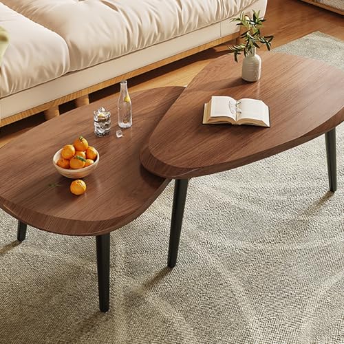 Moderner Couchtisch aus Massivholz - 2er Set Wohnzimmertisch im Landhausstil mit Stabilen Holzbeinen - Beistelltisch für Wohnzimmer, Schlafzimmer oder Balkon(Walnut) von OAKVYNE