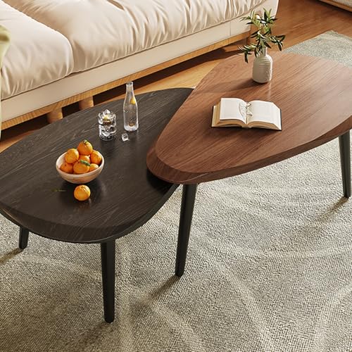 Moderner Couchtisch aus Massivholz - 2er Set Wohnzimmertisch im Landhausstil mit Stabilen Holzbeinen - Beistelltisch für Wohnzimmer, Schlafzimmer oder Balkon(Walnut+Black-A) von OAKVYNE