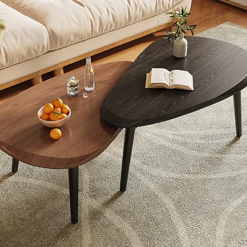 Moderner Couchtisch aus Massivholz - 2er Set Wohnzimmertisch im Landhausstil mit Stabilen Holzbeinen - Beistelltisch für Wohnzimmer, Schlafzimmer oder Balkon(Walnut+Black-B) von OAKVYNE