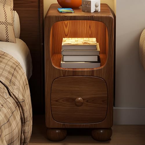 Moderner Nachttisch 2er Set Nachtschrank Beistelltisch offene Fächer, Moderner modischer Nachtkommode mit Ladestation, mit LED, Moderner Schublade zur für Schlafzimmer, Wohnzimmer(Walnut color) von OAKVYNE