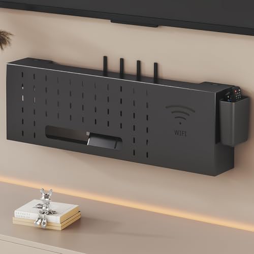 OAKVYNE Home Router Aufbewahrungsbox Versteckte WLAN-Router-Box, An Der Wand Montiertes Metall-Router-Aufbewahrungsbox-Regal, Schwimmende Modem-Abdeckung Für Zuhause Und Büro(Black,60cm/23.62") von OAKVYNE