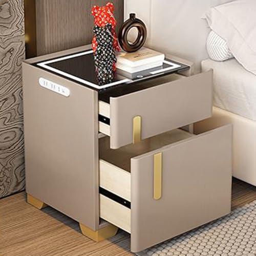 OAKVYNE Moderner Nachttisch 2er Set Moderner modischer Holzkommode mit Schubladen und Nachtkommode und LED für Schlafzimmer, Wohnzimmer intelligenter nachttisch mit geheimfach(Khaki-A) von OAKVYNE