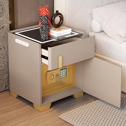 OAKVYNE Moderner Nachttisch 2er Set Moderner modischer Holzkommode mit Schubladen und Nachtkommode und LED für Schlafzimmer, Wohnzimmer intelligenter nachttisch mit geheimfach(Khaki-B) von OAKVYNE