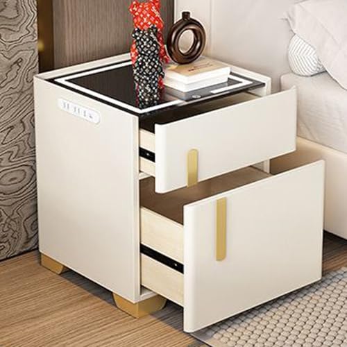OAKVYNE Moderner Nachttisch 2er Set Moderner modischer Holzkommode mit Schubladen und Nachtkommode und LED für Schlafzimmer, Wohnzimmer intelligenter nachttisch mit geheimfach(White-A) von OAKVYNE