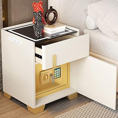 OAKVYNE Moderner Nachttisch 2er Set Moderner modischer Holzkommode mit Schubladen und Nachtkommode und LED für Schlafzimmer, Wohnzimmer intelligenter nachttisch mit geheimfach(White-B) von OAKVYNE