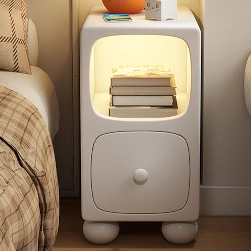 OAKVYNE Moderner Nachttisch 2er Set Nachtschrank Beistelltisch offene Fächer, Moderner modischer Nachtkommode mit Ladestation, mit LED, Moderner Schublade zur für Schlafzimmer, Wohnzimmer(White) von OAKVYNE