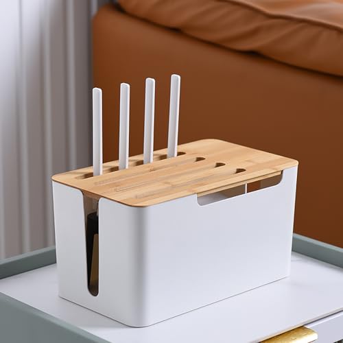 OAKVYNE Router Aufbewahrungsbox, Router Box, Aufbewahrungsbox Für WLAN-Router, WLAN Box Verstecken, Kabel-Organizer-Box Mit Bambusdeckel, Für Büro Und Zuhause. von OAKVYNE