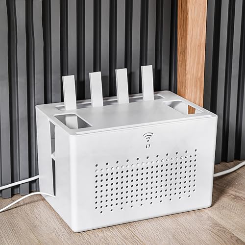 OAKVYNE Router-Aufbewahrungsbox, WLAN-Schrank Zum Verstecken Von Router Und Modem, WLAN-Router-Aufbewahrungsbox, Staubdichter Tragbarer Kabel-Organizer Fürs Büro, Weiß.(White) von OAKVYNE