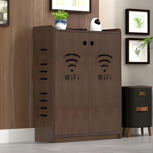 OAKVYNE Router Schrank, Home Router Aufbewahrungsbox Versteckte WLAN-Router-Box, Organizer Für Freistehende Bodenschränke, Doppelstöckiges Regal Für Zuhause Und Büro(Brown-2,50 * 60 * 25cm) von OAKVYNE