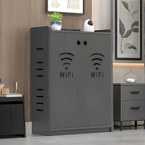 OAKVYNE Router Schrank, Home Router Aufbewahrungsbox Versteckte WLAN-Router-Box, Organizer Für Freistehende Bodenschränke, Doppelstöckiges Regal Für Zuhause Und Büro(Gray,50 * 80 * 25cm) von OAKVYNE