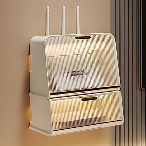 OAKVYNE Wandmontage WiFi-Aufbewahrungsbox, Router Aufbewahrungsbox, Aufbewahrungsboxen Für Kabel Und Netzstecker, Router Verstecken, WLAN-Router-Box Zur Aufbewahrung.(Transparent+Off-White) von OAKVYNE