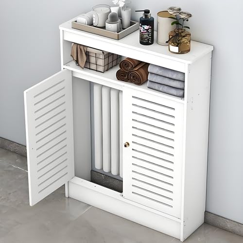 OAKVYNE Weiße Heizkörper Abdeckung Abdeckung Schrank Mit Ablage Heizschrank Heizkörper Abdeckungen Für Zuhause Mit 2 Türen Versteckt Überfüllte Rohre Heizkörper Einfache Montage(60 * 90 * 25cm) von OAKVYNE