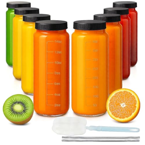 OAMCEG 8 Stück Glasflaschen 500ml Saftflaschen mit PP-Deckel Strohhalme, 16oz Smoothie becher Wiederverwendbare, Glasflasche zum Befüllen Spülmaschinen Kühlschranksicher, für Saftpressen Konservieren OAMCEG 8 Stück Glasflaschen 500ml Saftflaschen mit PP-Deckel Strohhalme, 16oz Smoothie becher Wiederverwendbare, Glasflasche zum Befüllen Spülmaschinen Kühlschranksicher, für Saftpressen Konservieren von OAMCEG