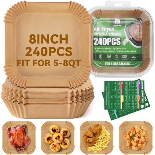 OAMCEG Air Fryer Paper Liners - 240 Stück 4.7-7.5L Quadratisch Heißluftfritteuse Backpapier 20–24cm aus Pergamentpapier Einweg Antihaft Zubehör - mit Rezeptideen für Frittieren, Backen, Kochen OAMCEG Air Fryer Paper Liners - 240 Stück 4.7-7.5L Quadratisch Heißluftfritteuse Backpapier 20–24cm aus Pergamentpapier Einweg Antihaft Zubehör - mit Rezeptideen für Frittieren, Backen, Kochen von OAMCEG