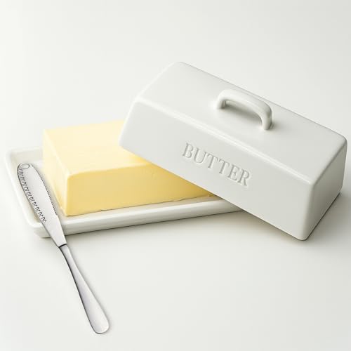 OAMCEG Butterdose mit Deckel, Porzellan-Butterbehälter mit Griffabdeckung, französische Butterdose, Keramik-Butterhalter für Arbeitsplatte, Weiß OAMCEG Butterdose mit Deckel, Porzellan-Butterbehälter mit Griffabdeckung, französische Butterdose, Keramik-Butterhalter für Arbeitsplatte, Weiß von OAMCEG