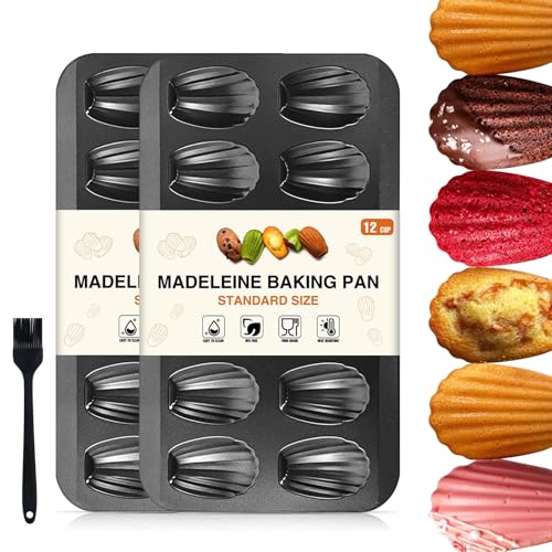 OAMCEG Madeleines Backform, Madeleine Form, Antihaftbeschichtet Karbonstahl, mit Silikonölpinsel für Ofen Backen Schokolade Brownies Kekse-Grau (12 Mulden 2 Stück) von OAMCEG