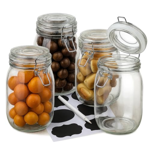 OAMCEG Vorratsglas Einmachgläser mit Deckel luftdicht 4er Set – 1L Glasbehälter mit Bügelverschluss für Aufbewahrung, Einweckgläser, Marmeladengläser – Glas Aufbewahrung mit Deckel Küche von OAMCEG