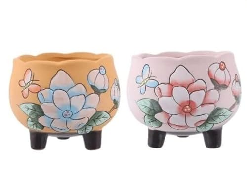 OAOAO Handbemaltes Keramik-Übertopf-Set, 2 Stück kleine Sukkulenten-Töpfe 11x10x10cm, Moderne Übertöpfe for den Innenbereich als Wohndekoration von OAOAO