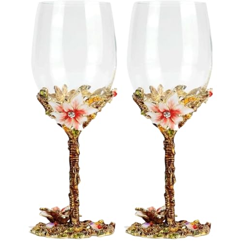 OAOAO Handgefertigte Weinkelche aus bemalter Emaille, 350 ml bleifreie Glasbecher mit Blumenmuster, 2er-Set for Geburtstagshochzeiten, Größe 6,5 x 8 x 21 cm OAOAO Handgefertigte Weinkelche aus bemalter Emaille, 350 ml bleifreie Glasbecher mit Blumenmuster, 2er-Set for Geburtstagshochzeiten, Größe 6,5 x 8 x 21 cm von OAOAO