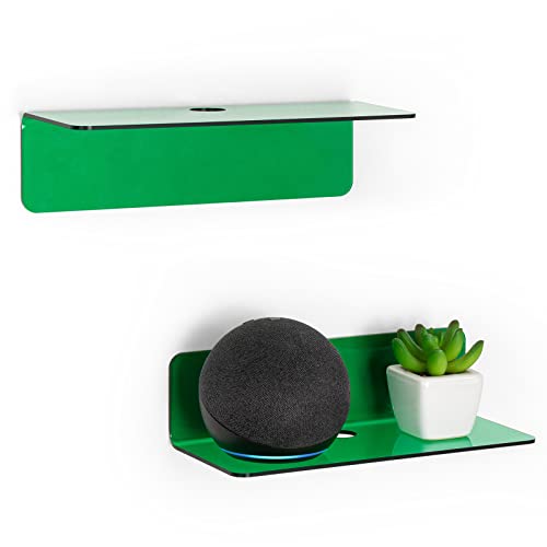 OAPRIRE Schwebende Wandregale aus Acryl, 2er-Set, einfache Erweiterung der Wandfläche, kleines Regal für Badezimmer, Schlafzimmer, bohrfreie Installation, 22.9 cm – Smaragdgrün von OAPRIRE
