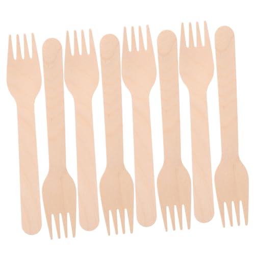 OATIPHO 100 Stück Gabelgeschirr aus Holz Abendessen Gabeln Vorspeisengabeln Eisgabel Camping -Utensilien Holzbesteck Bambusgabeln Holzgabeln zum Essen Fruchtgabel Beige von OATIPHO