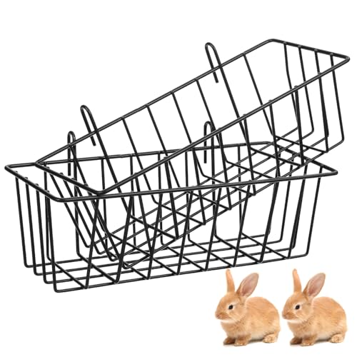 OATIPHO 2 Stück Kaninchen-heu-futterspender, Hängende Heuraufen für Meerschweinchen, Kaninchen-futterspenderhalter mit Großer Kapazität für Haustierkäfige, Schwarz, Metall von OATIPHO