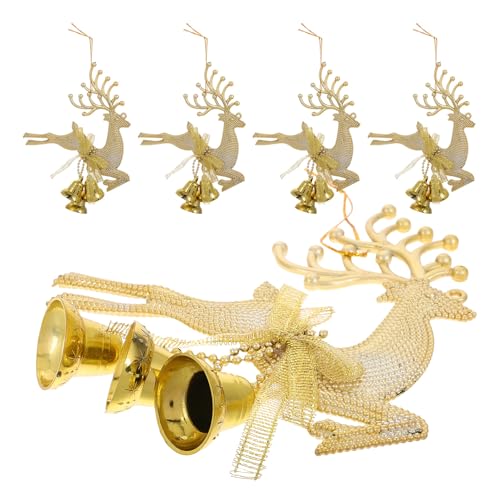 OATIPHO Rentier Weihnachtsanhänger, 5 Stück Christbaumschmuck Weihnachtsbaum-Hängedekoration Weihnachtsbaumglocken Mini-Weihnachtsanhänger Kreative Weihnachtsglocke Miniaturen Heimdekoration (Golden) von OATIPHO