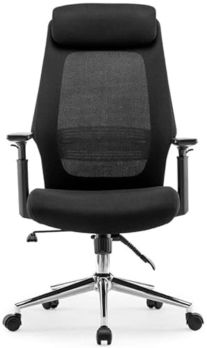 Drehbarer, ergonomischer, verstellbarer Bürostuhl, hohe Rückenlehne, Schreibtischstuhl mit weicher PU-Armlehne, Netz-Computerstuhl mit Lendenwirbelstütze, schwarz, geräuschlos von OATTIS