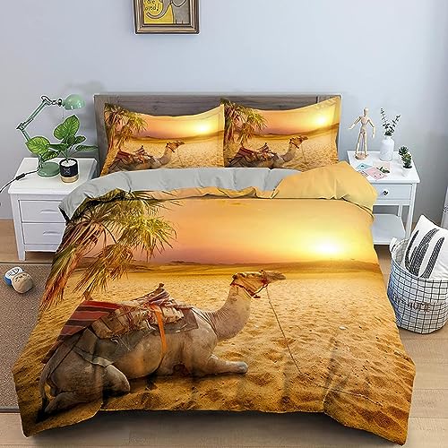OAXACO Bettwäsche 135x200 Kamel 3D Bettwäsche-Sets Wüste Weiche Atmungsaktiv Mikrofaser Bettbezug und 2 Kissenbezug 80x80 mit Reißverschluss von OAXACO