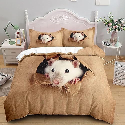 OAXACO Bettwäsche 135x200 Ratten 3D Bettwäsche-Sets Tier Weiche Atmungsaktiv Mikrofaser Bettbezug und 2 Kissenbezug 80x80 mit Reißverschluss von OAXACO