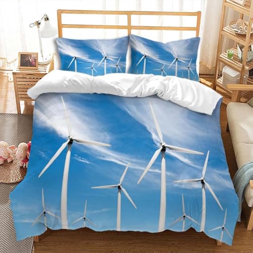 OAXACO Bettwäsche 135x200 Windrad 3D Bettwäsche-Sets Elektrische Windmühle Weiche Atmungsaktiv Mikrofaser Bettbezug und 2 Kissenbezug 80x80 mit Reißverschluss von OAXACO