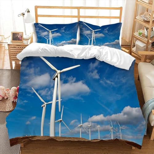 OAXACO Bettwäsche 140x200 Windrad 3D Bettwäsche-Sets Elektrisches Windrad Weiche Atmungsaktiv Mikrofaser Bettbezug und 2 Kissenbezug 80x80 mit Reißverschluss von OAXACO