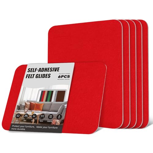 6 Stücke Filzgleiter Selbstklebend Rot, 28x20 cm Filz Selbstklebend Möbelgleiter, Selbstklebender Filz für Stühle Bodenschutz Möbel, Schneiden Sie Jede Form, Stark Klebendes Anti-Rutsch Filzgleiter von OAZ