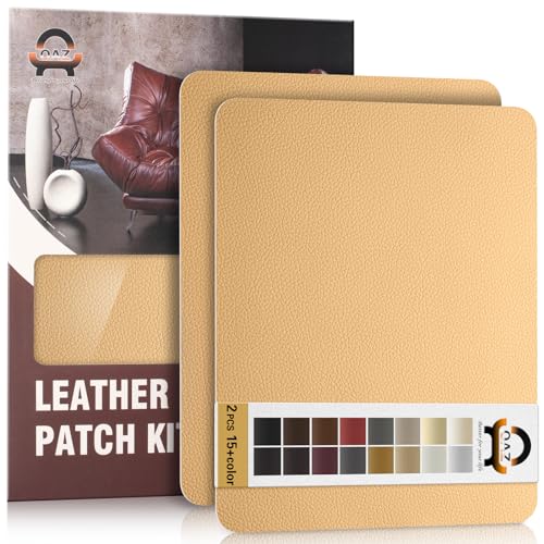 Beige gelb Kunstleder Selbstklebend, 21 x 28 cm Leder Reparatur Set, Kunstleder Reparaturset Kit Selbstklebende Lederflicken für Möbel, Sofa, Autositze, Sessel, Taschen, Jacken von OAZ