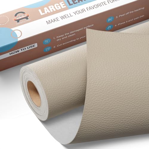 Leder Reparatur Set Elfenbeingrau,OAZ Kunstleder Selbstklebend 40 x 160 cm,Kunstleder Reparaturset Leder Reparatur Patch Selbstklebende Lederflicken für Autositze Möbel Sofa Taschen von OAZ