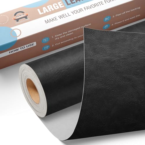 Leder Reparatur Set Neu Schwarz, OAZ Kunstleder Selbstklebend 40 x 80 cm, Kunstleder Reparaturset Leder Reparatur Patch Selbstklebende Lederflicken für Autositze Möbel Sofa Taschen von OAZ