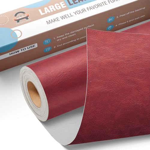 Leder Reparatur Set Neu Weinrot, OAZ Kunstleder Selbstklebend 40 x 80 cm, Kunstleder Reparaturset Leder Reparatur Patch Selbstklebende Lederflicken für Autositze Möbel Sofa Taschen von OAZ