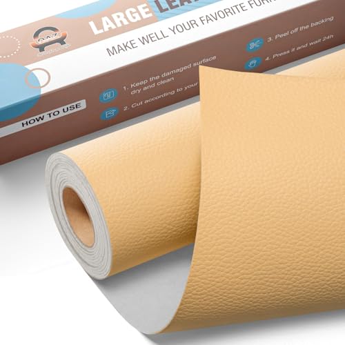 Große Kunstleder Selbstklebend Beige gelb, 80 x 40 cm Leder Reparatur Set Kit, Leder Patch Selbstklebend für Möbel Sessel Bürostuhl Sofa Leder Reparatur und Renovierung von OAZ