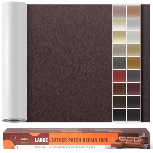 Kunstleder Selbstklebend Leder Reparatur Set, 60 x 300 cm Lederflicken Selbstklebend Leder Flicken Patch Kit für Autositze, Sofa, Jacken, Taschen, Bürostuhl, Motorradsitze (Dunkelbraun) von OAZ