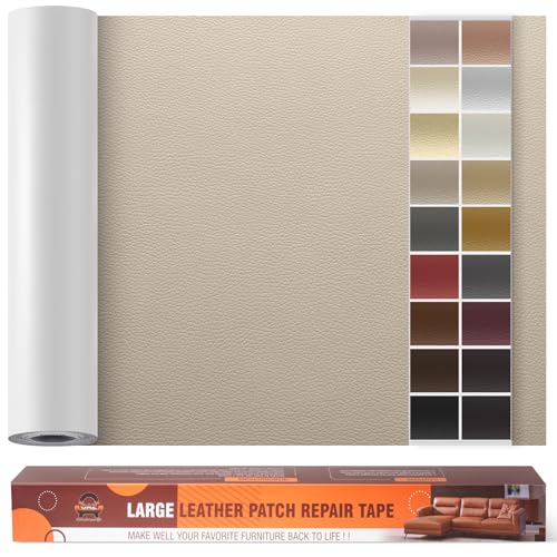 Kunstleder Selbstklebend Leder Reparatur Set, 60 x 300 cm Lederflicken Selbstklebend Leder Flicken Patch Kit für Autositze, Sofa, Jacken, Taschen, Bürostuhl, Motorradsitze (Elfenbeingrau) von OAZ