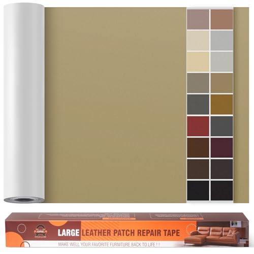 Kunstleder Selbstklebend Leder Reparatur Set, 60 x 300 cm Lederflicken Selbstklebend Leder Flicken Patch Kit für Autositze, Sofa, Jacken, Taschen, Bürostuhl, Motorradsitze (Glatt Khaki) von OAZ