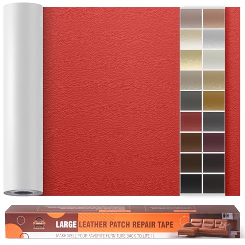 Kunstleder Selbstklebend Leder Reparatur Set, 60 x 300 cm Lederflicken Selbstklebend Leder Flicken Patch Kit für Autositze, Sofa, Jacken, Taschen, Bürostuhl, Motorradsitze (Rot) von OAZ