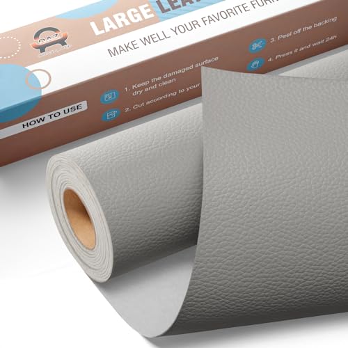 Leder Patch Kunstleder Selbstklebend Grau, 40 x 160cm Leder Reparatur Set, Selbstklebende Lederflicken Leder Reparatur Patch Kit für Möbel, Sofa, Autositze, Taschen, Jacken, Bürostuhl von OAZ