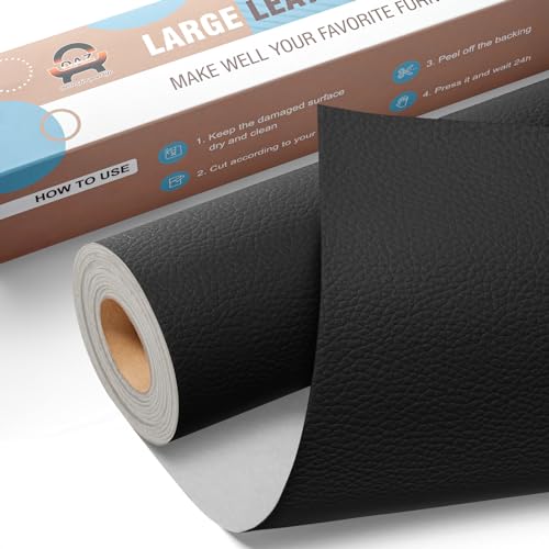 Leder Patch Kunstleder Selbstklebend Schwarz, 40 x 160cm Leder Reparatur Set, Selbstklebende Lederflicken Leder Reparatur Patch Kit für Möbel, Sofa, Autositze, Taschen, Jacken, Bürostuhl von OAZ