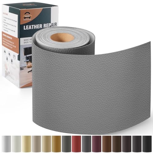 Leder Reparatur Set Beige Gelb,OAZ Kunstleder Selbstklebend 10 x 160 cm,Kunstleder Reparaturset Leder Reparatur Patch Selbstklebende Lederflicken für Autositze Möbel Sofa Taschen Dunkelgrau von OAZ