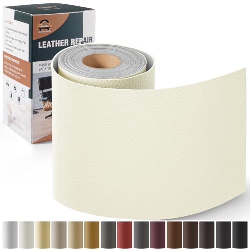 Leder Reparatur Set Elfenbeinweiß,OAZ Kunstleder Selbstklebend 10 x 160 cm,Kunstleder Reparaturset Leder Reparatur Patch Selbstklebende Lederflicken für Autositze Möbel Sofa Taschen von OAZ