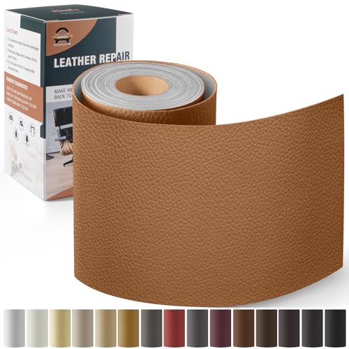 Leder Reparatur Set Hellbraun,OAZ Kunstleder Selbstklebend 10 x 160 cm,Kunstleder Reparaturset Leder Reparatur Patch Selbstklebende Lederflicken für Autositze Möbel Sofa Taschen von OAZ