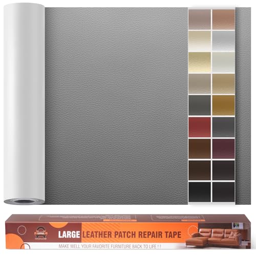 Kunstleder Selbstklebend Leder Reparatur Set, 60 x 300 cm Lederflicken Selbstklebend Leder Flicken Patch Kit für Autositze, Sofa, Jacken, Taschen, Bürostuhl, Motorradsitze (Dunkelgrau) von OAZ