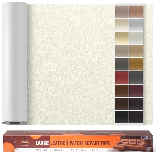 Kunstleder Selbstklebend Leder Reparatur Set, 60 x 300 cm Lederflicken Selbstklebend Leder Flicken Patch Kit für Autositze, Sofa, Jacken, Taschen, Bürostuhl, Motorradsitze (Elfenbeinweiß) von OAZ